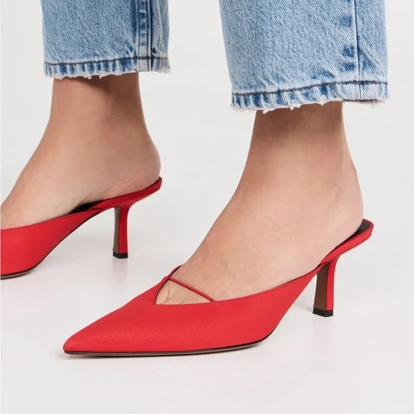 Neous Matar Mules - red satin size 7 - Brand New In Box Size IT 37 - Picture 2 of 6